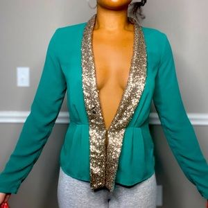 Green and Gold Sequin Cardigan